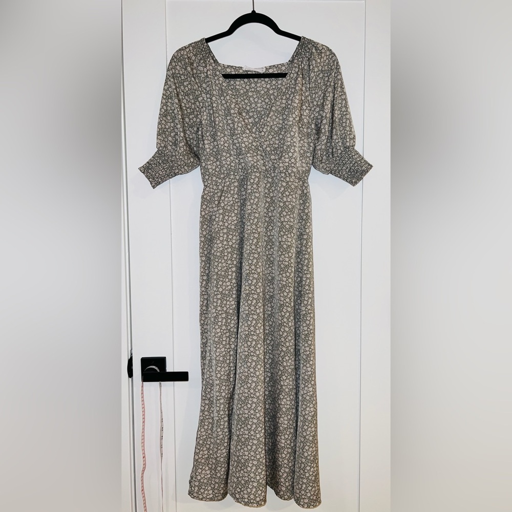 Lulus Lush Times With You Sage Green Floral Puff Sleeve Midi Dress Womens Sz XS - Picture 4 of 10